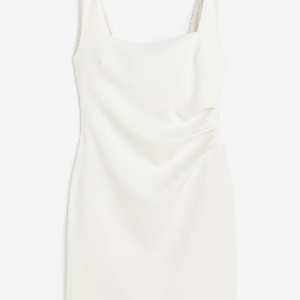 Cream White Pleated Mini Dress